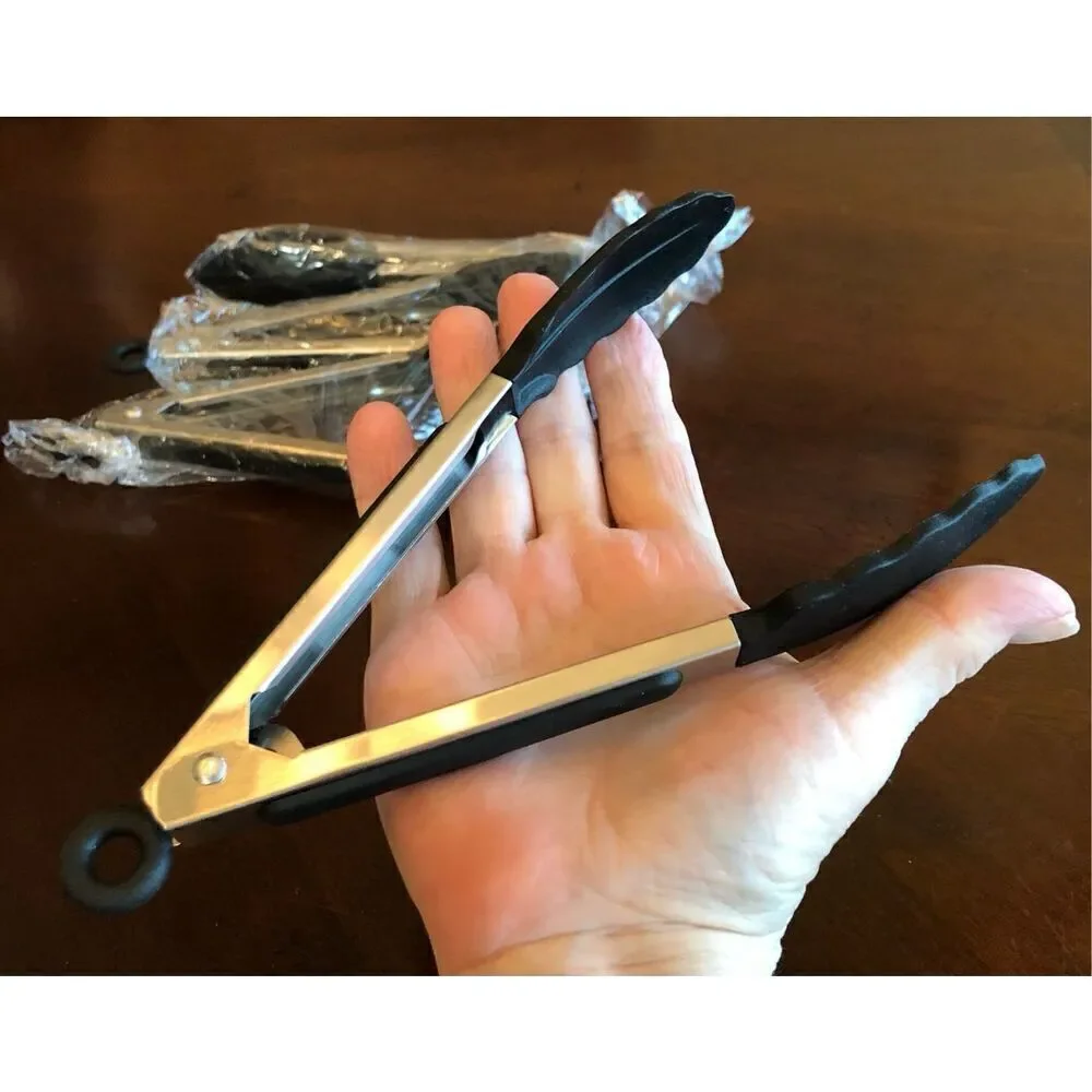 ECO QUALITY - NWT Set of 4 Stainless Steel Kitchen Tongs. 8” w/Silicone Tips
